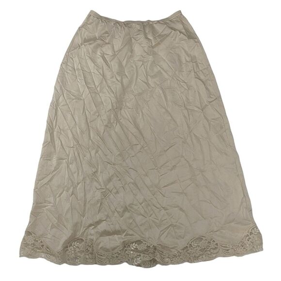 VTG Shadowline Cream Lace Trim Slip Skirt Size S 100% Nylon Elastic Waist - Picture 1 of 6